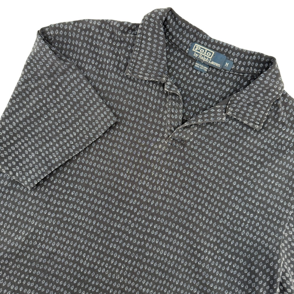 Polo Ralph Lauren Polo Shirt Mens M Navy Blue Geometric Diamond Print Cotton